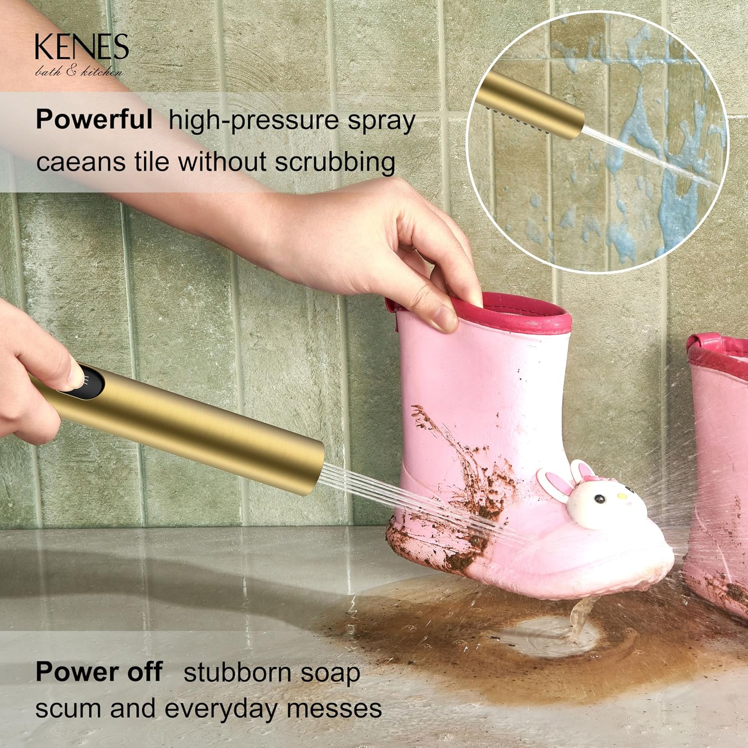KENES Brushed Gold Rainfall Bathroom Shower System Rain Shower Head and Handle Set, Shower Faucet Set with 10-Inch Rain Showerhead and Handheld Spray, (Shower Valve Included), LJ-6026A-4