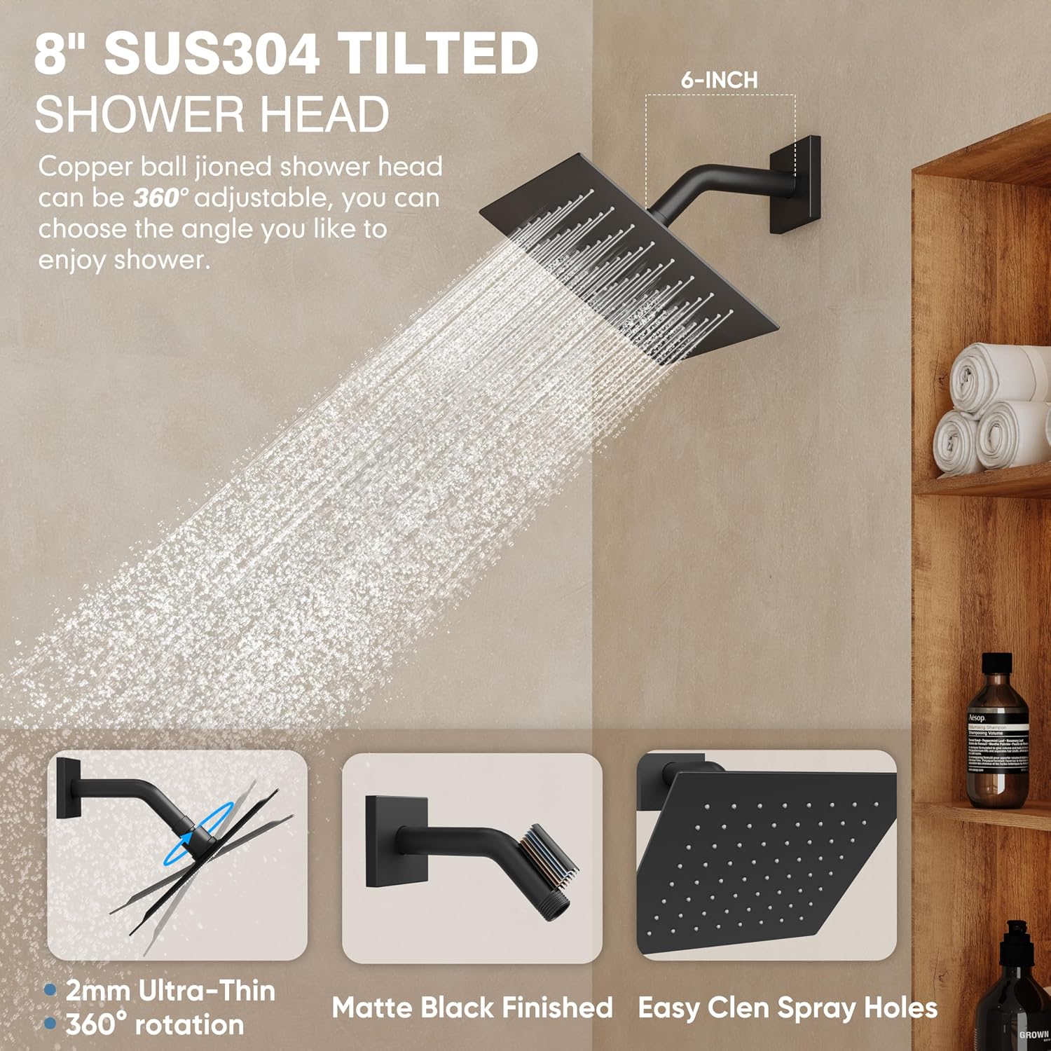 Black Shower System, Shower Faucet Set with 3 In 1 Push Button Valve, Shower Faucet included 10' Ceiling Shower Head and 8' Wall-Mount Shower Head with Handheld Spray, Matte Black