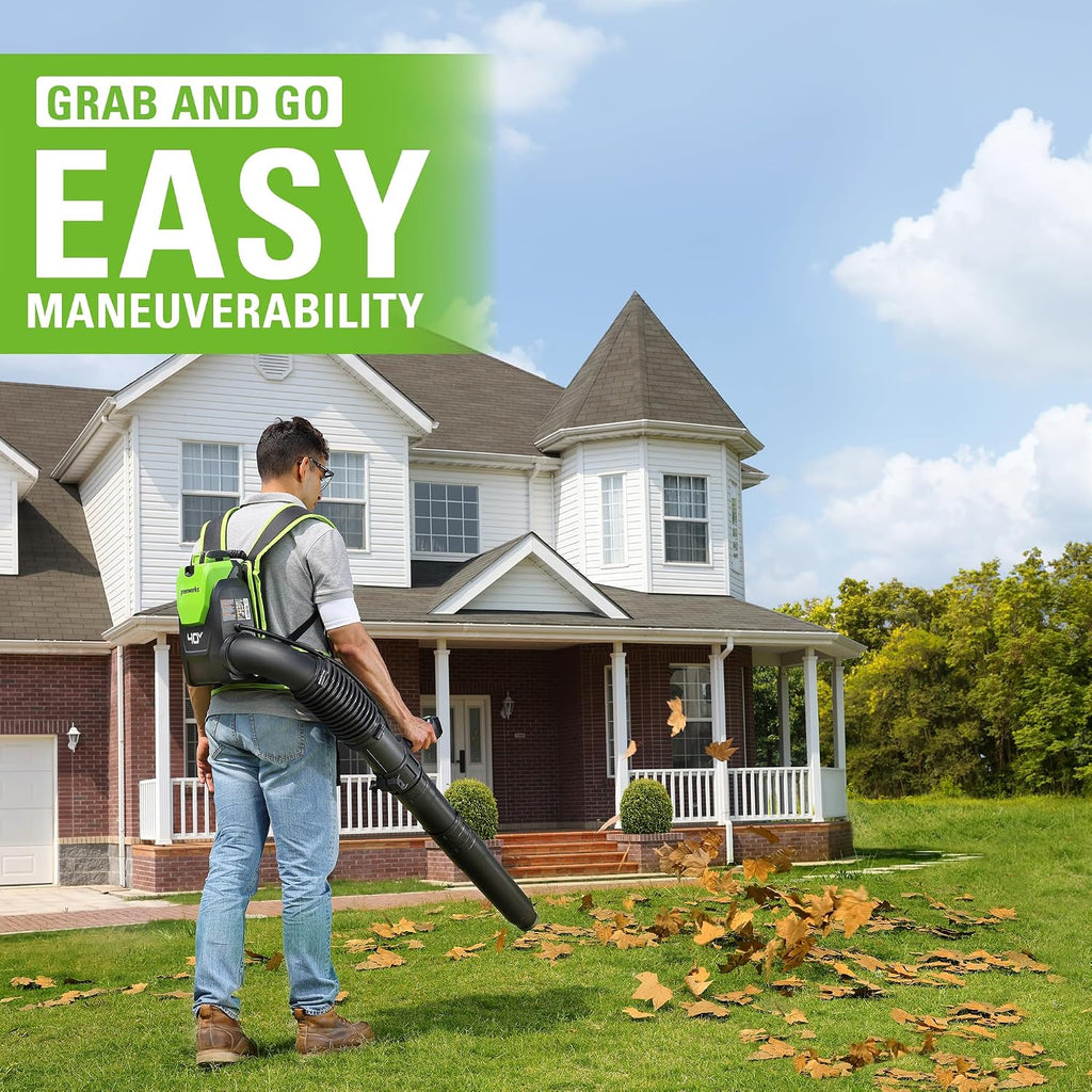Greenworks 40V (165 MPH / 660 CFM / 75+ Compatible Tools) Cordless Brushless Backpack Leaf Blower, 8.0Ah Battery and Charger Included, Green