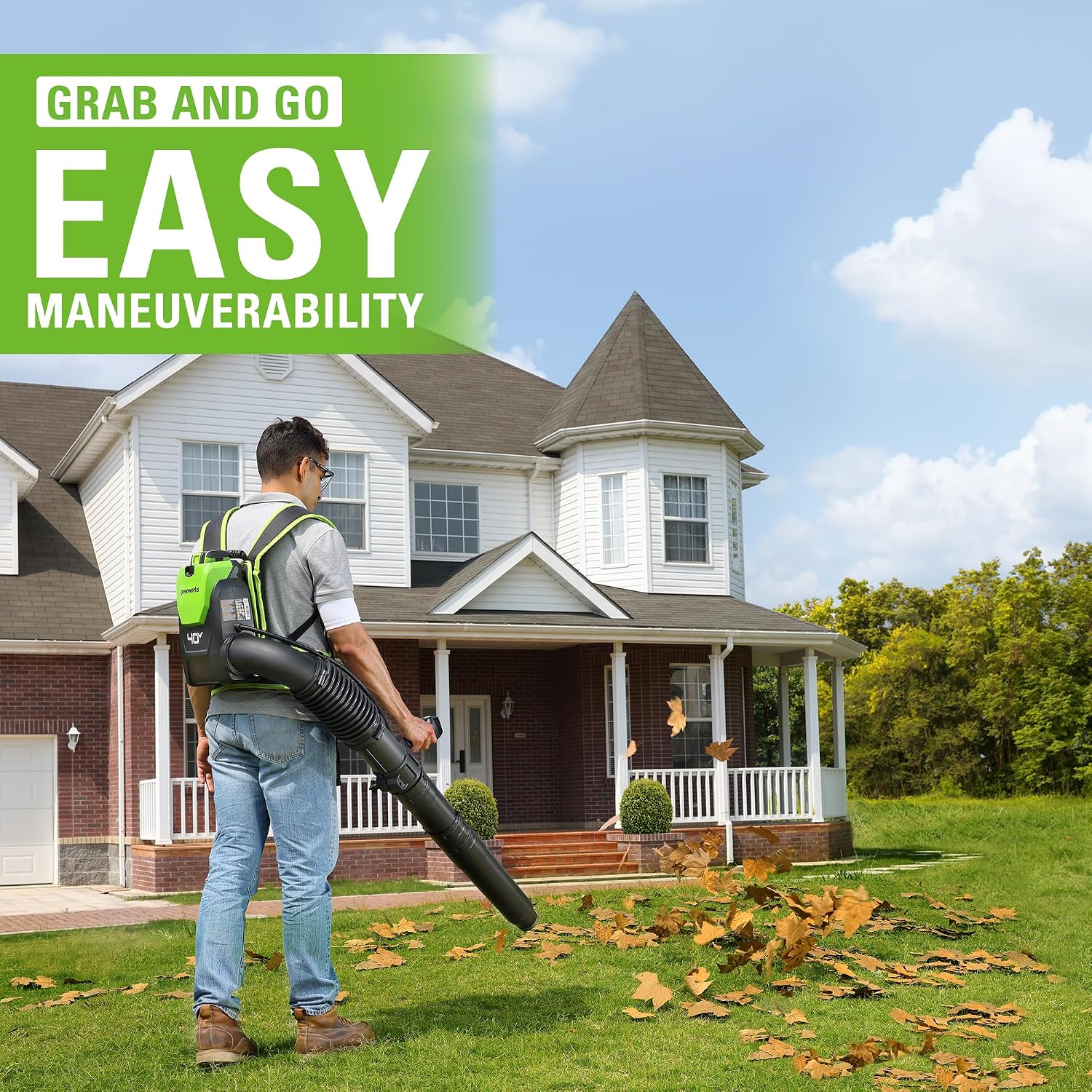 Greenworks 40V (165 MPH / 660 CFM / 75+ Compatible Tools) Cordless Brushless Backpack Leaf Blower, 8.0Ah Battery and Charger Included, Green