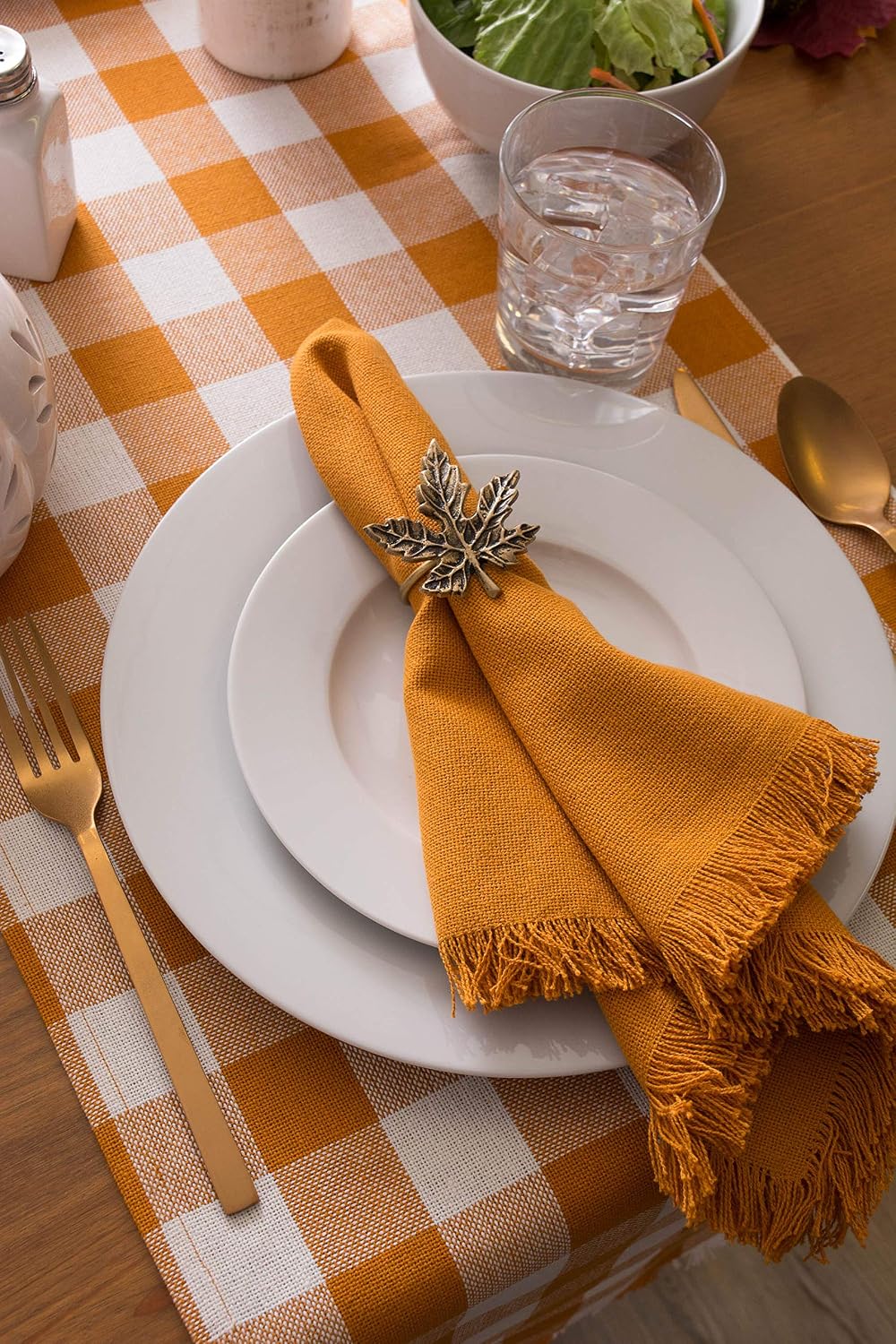 DII Heavyweight Fringed Check Tabletop Collection, Table Runner, 14x108, Pumpkin Spice (Pack of 12)