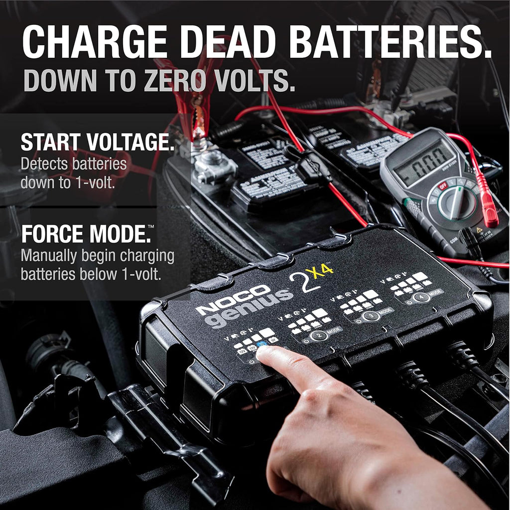 NOCO GENIUS2X4: 8A 4-Bank Smart Battery Charger (2A/Bank) - 6V/12V Automatic Maintainer, Trickle Charger & Desulfator with Overcharge Protection & Temperature Compensation – for Lead-Acid & Lithium