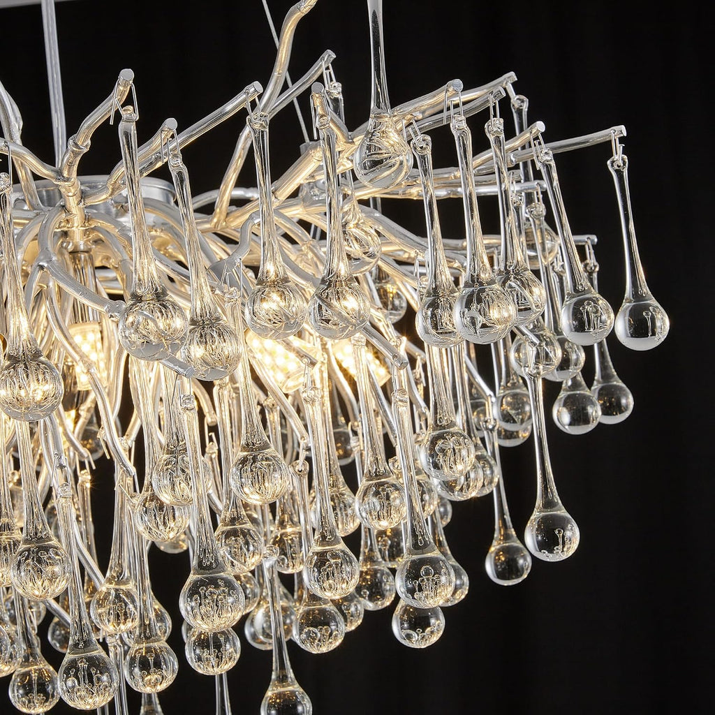 Modern Crystal Raindrop Chandelier, Silver Round Art Deco Tree Branch Lighting Fixture for Dining Room Living Room Foyer 13 Lights D31.5''