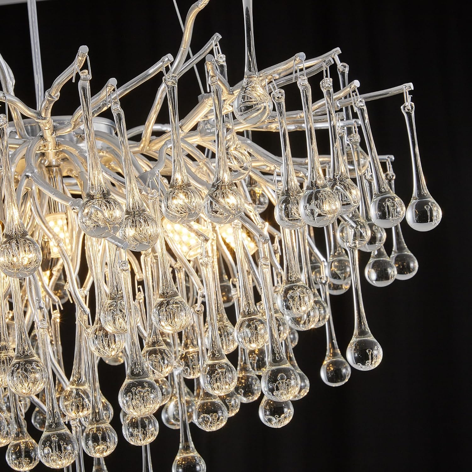 Modern Crystal Raindrop Chandelier, Silver Round Art Deco Tree Branch Lighting Fixture for Dining Room Living Room Foyer 13 Lights D31.5''