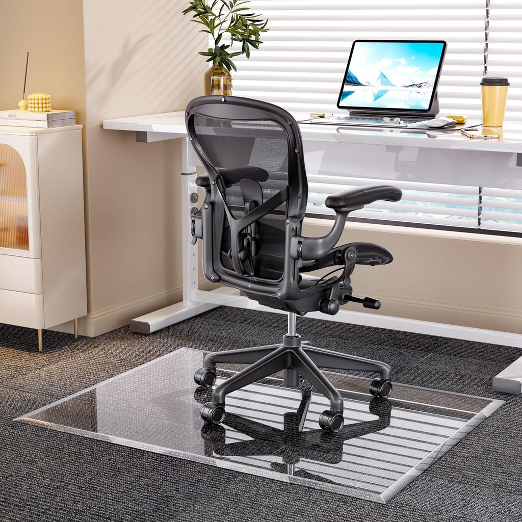 48'x36' Beveled Edge Tempered Glass Chair Mat, 5MM Thick, 1000Lbs Weight Capacity, Clear Ultra-Smooth, Suitable for Hardwood Floors & Carpet, Anti-Scratch Anti-Yellow, Home Office Use