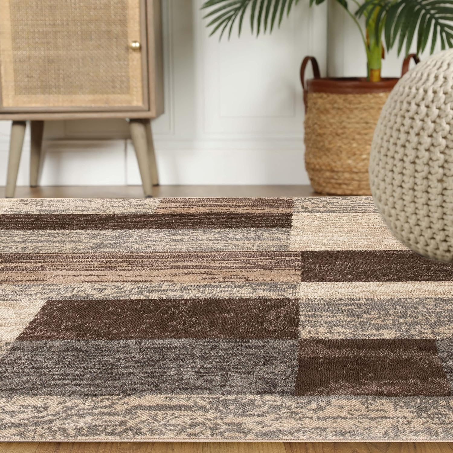 SUPERIOR Rockwood Modern Geometric Indoor Area Rug, 8'x8', Slate | Easy Care Jute Backed Rugs for Bedroom, Office, Living Room, Hardwood Floors Carpet for High Traffic Entryway, Dinning Room