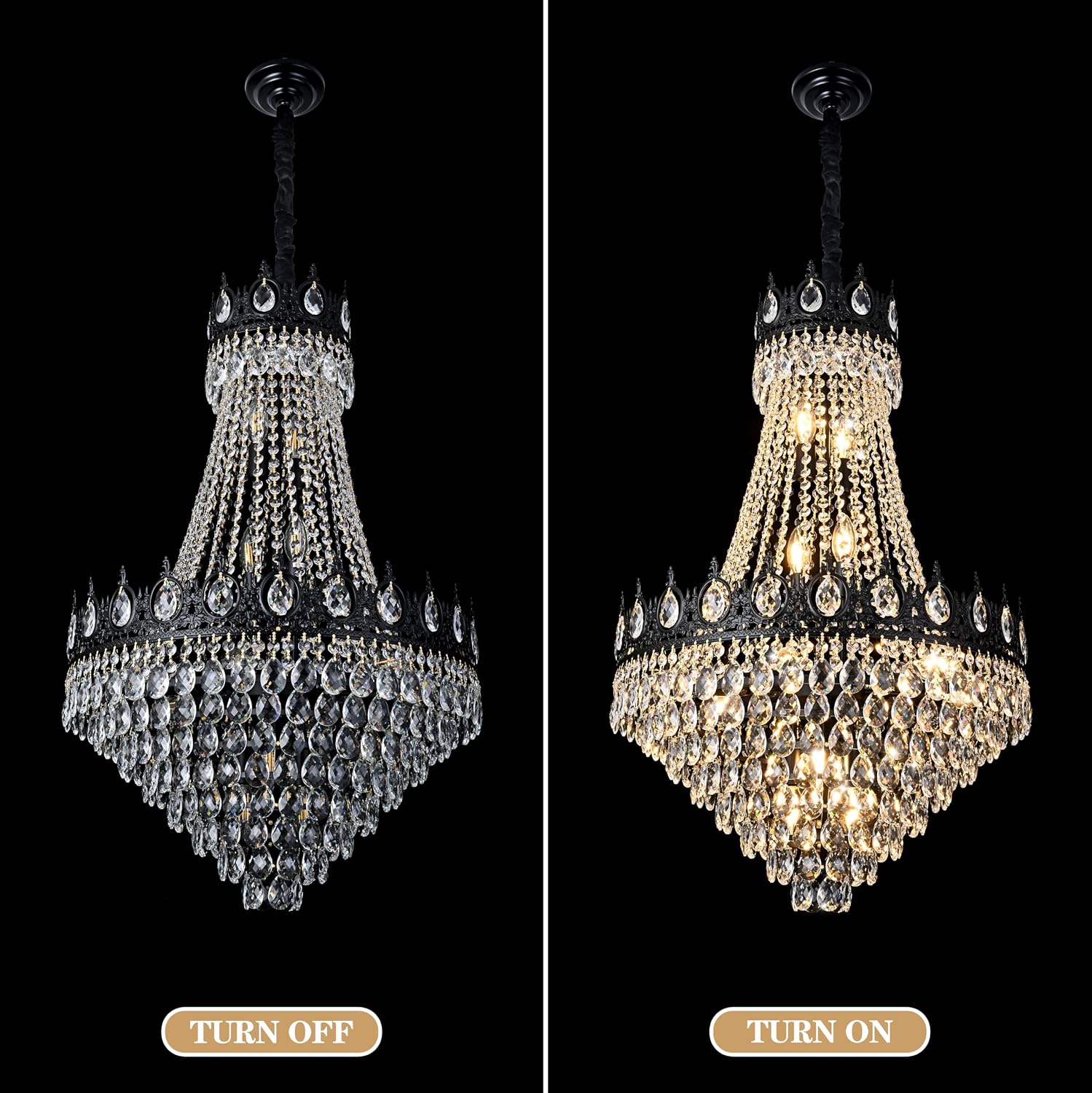 KoKo&Yukina Black 23.6' French Empire Crystal Chandelier - 14 Lights K9 Modern Farmhouse Adjustable Hanging Light for Living Room, Dining Room, Bedroom