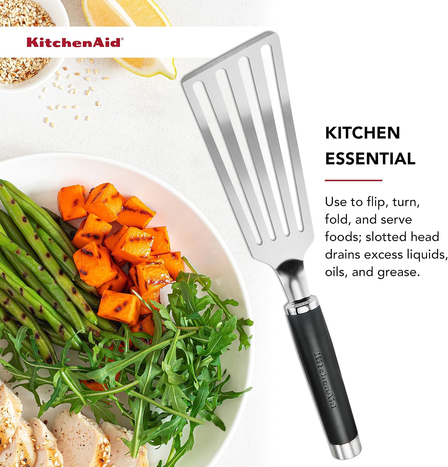 KitchenAid KO024OHOBA Gourmet Stainless Steel Flex Turner,Black (Pack of 12)