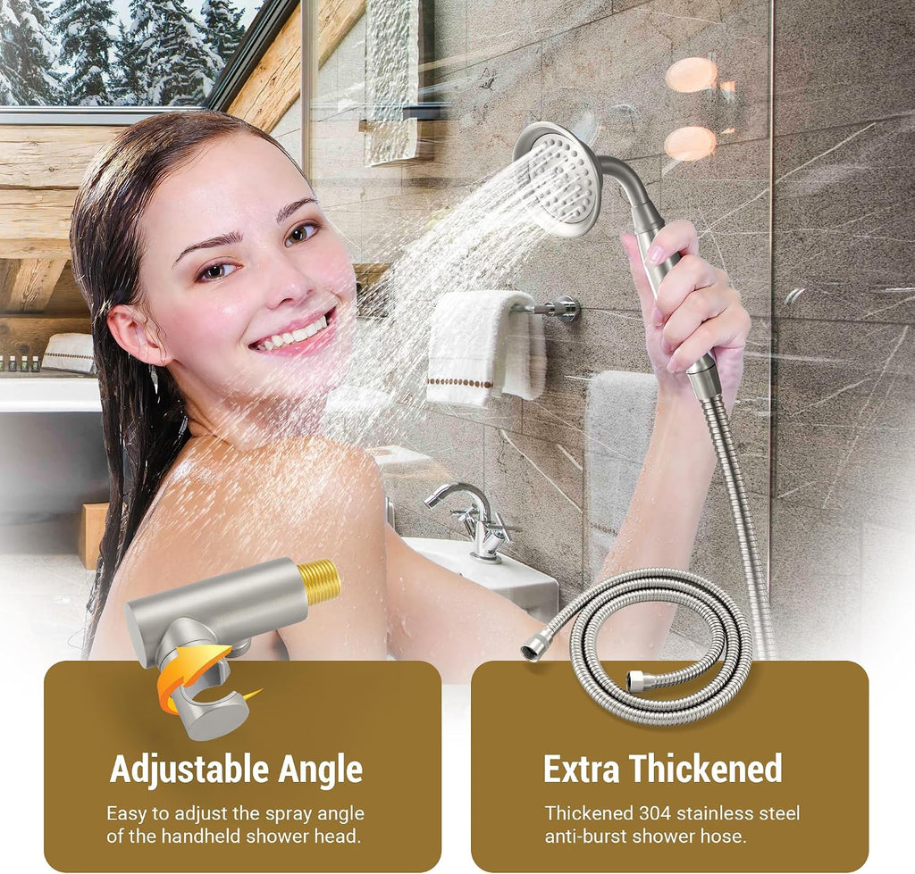 DASAN Brushed Nickel Rain Shower System Complete Antique Shower Faucet Sets, Shower Fixtures Combo Set with Pressure Balance Valve, Trim Kit, 9'' Rainfall Overhead Shower & Handheld, AT209W-BN