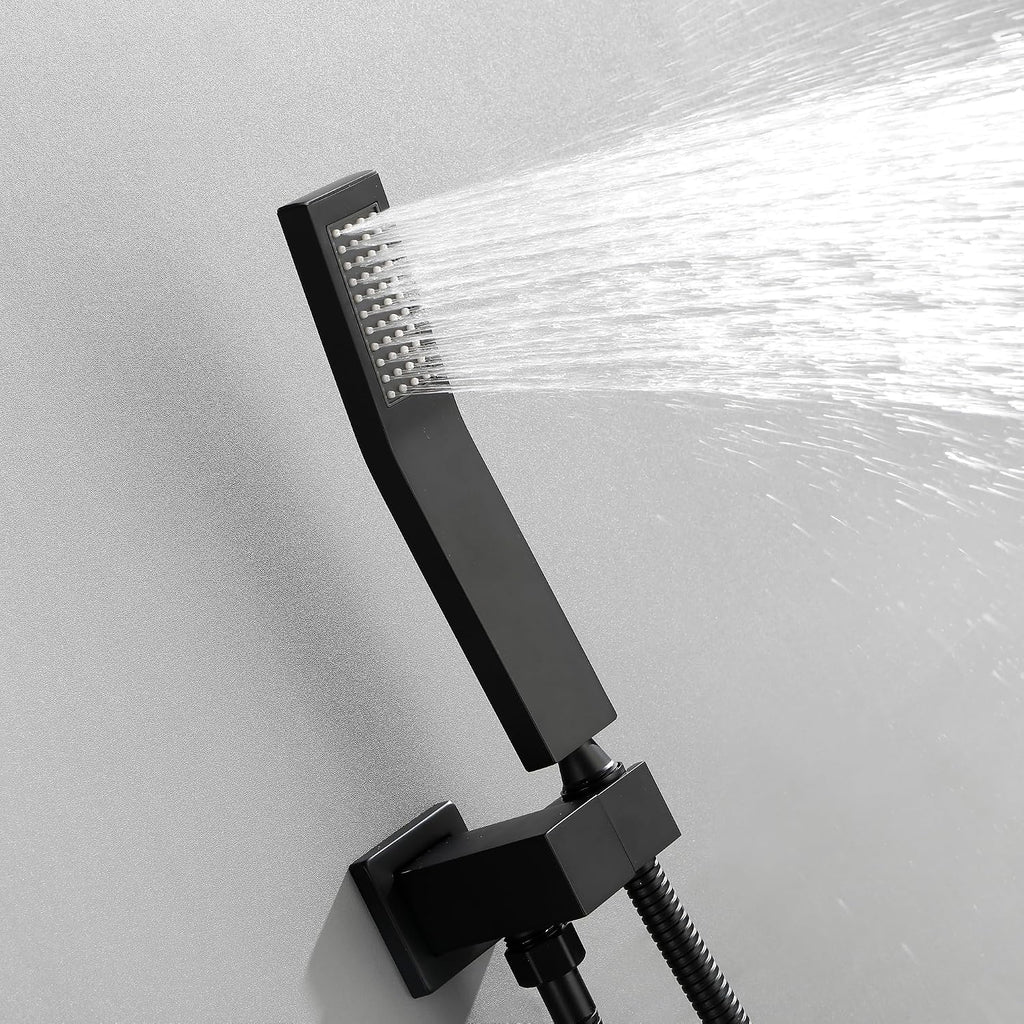 WELLFOR 12' Ceiling Mount Matte Black Shower System with 2-way Diverter, Built-In Shower Faucet System, Shower Faucet Kit, Ceiling Rainfall Shower Head Faucet Trim Kits with Rough-in Valve and Trim