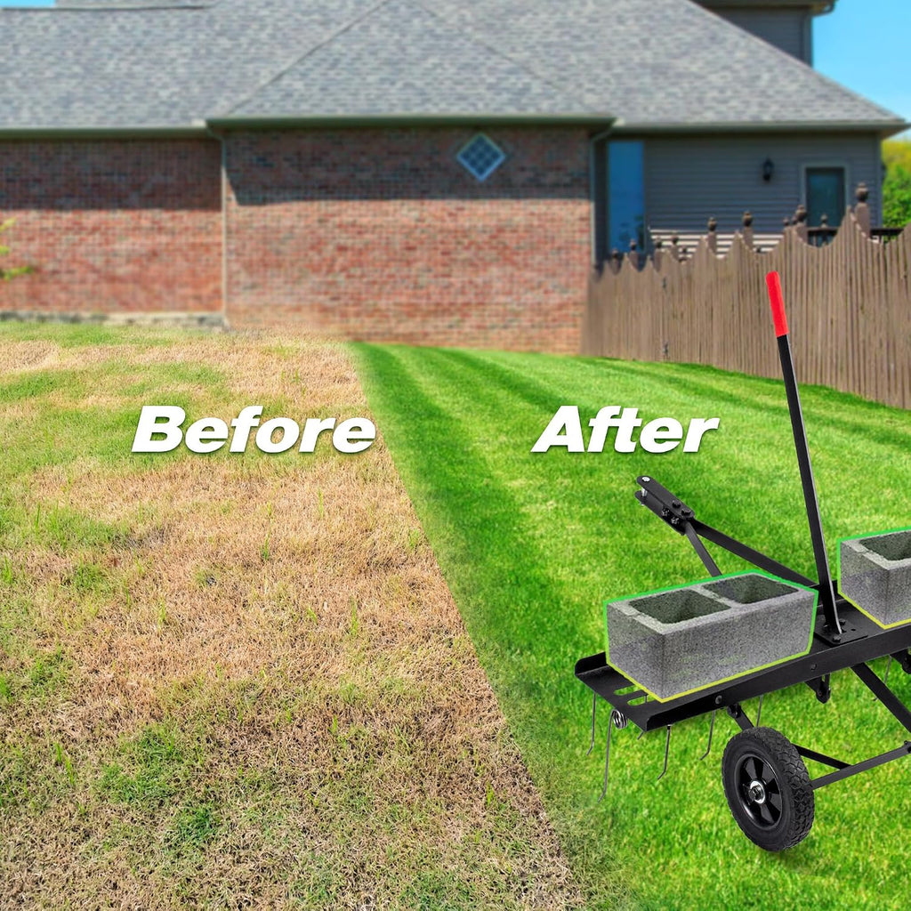 Suchtale 48inch Tow Behind Dethatcher with 24 Spring Steel Tines,Lawn Sweeper Garden Grass Tractor Rake Removes Thatch from Large Lawns, Riding Lawn Mower Attachments for Outdoor Yard Tools Lawn Care