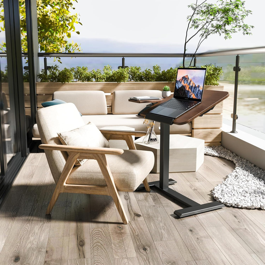 ETHU Overbed Table with Tilting Top, Medical Table with Wheel Height Adjustable - Laptop Bedside Table with Locking Wheels for Hospital, Home, and Office (Walnut)