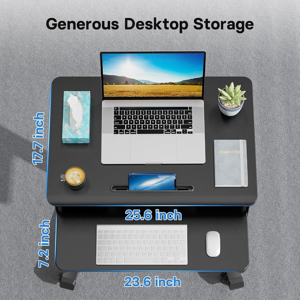 BONTEC Mobile Standing Desk with Keyboard Tray, Mobile Podium, Rolling Laptop Sit Stand Desk on Wheels, Adjustable Height Desk Up to 33lbs, Portable Computer Workstation Cart for Living Room, Office