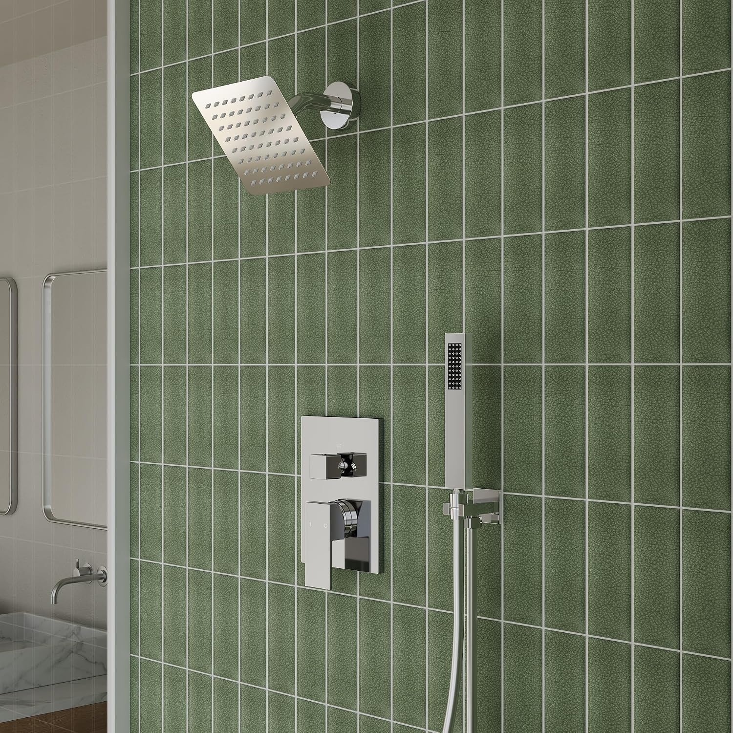 6' High-Pressure Shower System with Handheld Spray, Wall Mount Bathroom Shower Faucet Set with Valve (Polished Chrome)