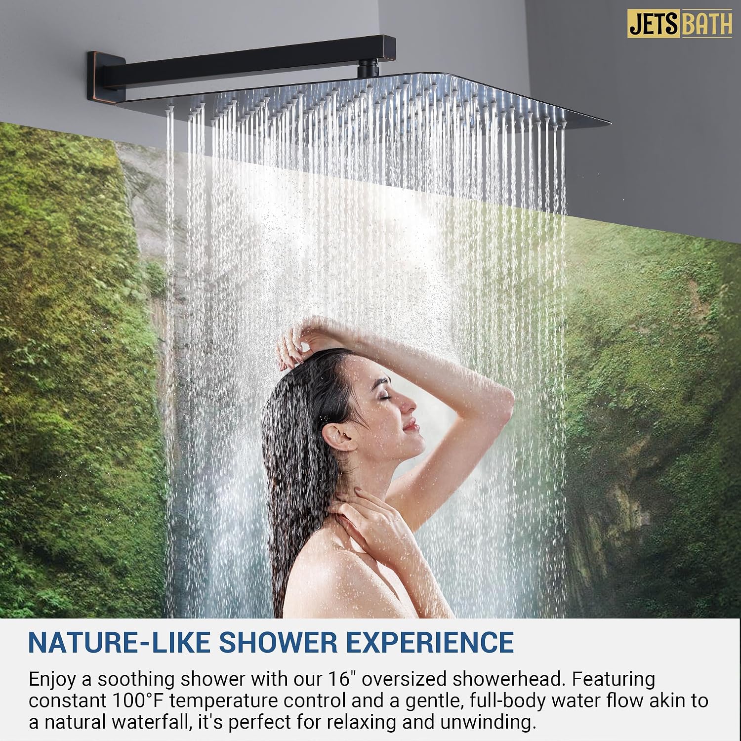 16' Thermostatic Rain Shower System with 6 Body Jets & 16-Inch Rainfall Shower Head, JetsBath Full Body Shower Faucet Sets with Valve & Handheld, Oil Rubbed Bronze Luxury Wall Mount Shower Faucet Set
