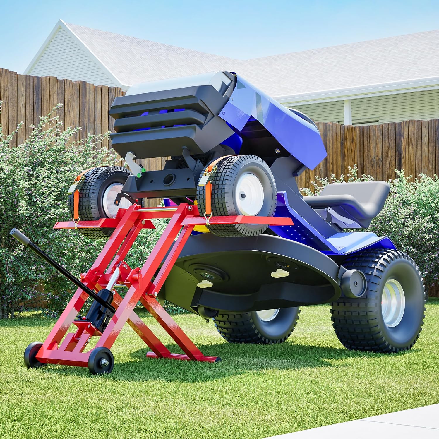 Lawn Mower Lift Jack -Lifting Platform 880 Lbs Capacity for Garden Tractors and Lawn Mowers with Manual Handle & Power Tool Extension Handle (Dark Red)