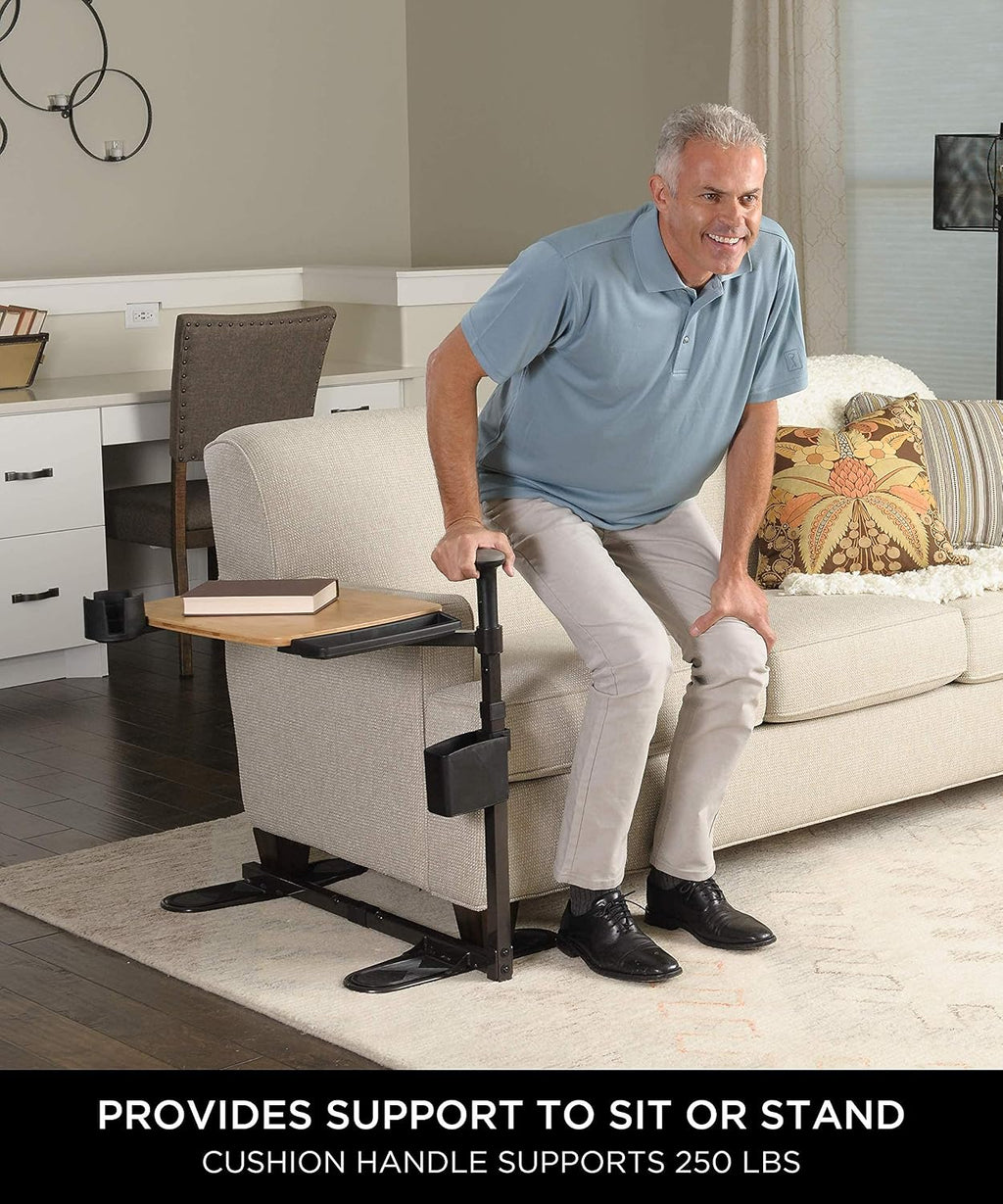 Signature Life Independence Tray Table, Bamboo Swivel TV-Tray, Adjustable Laptop-Table with Ergonomic Stand Assist Safety Handle, Independent Living Aid