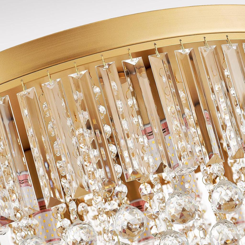 9-Light Gold Crystal Chandelier Contemporary 22'' Modern Semi Flush Mount Crystal Hanging Light Sparkling Decoration for Bedroom Entryway Living Dining Room Kitchen Island Hallway