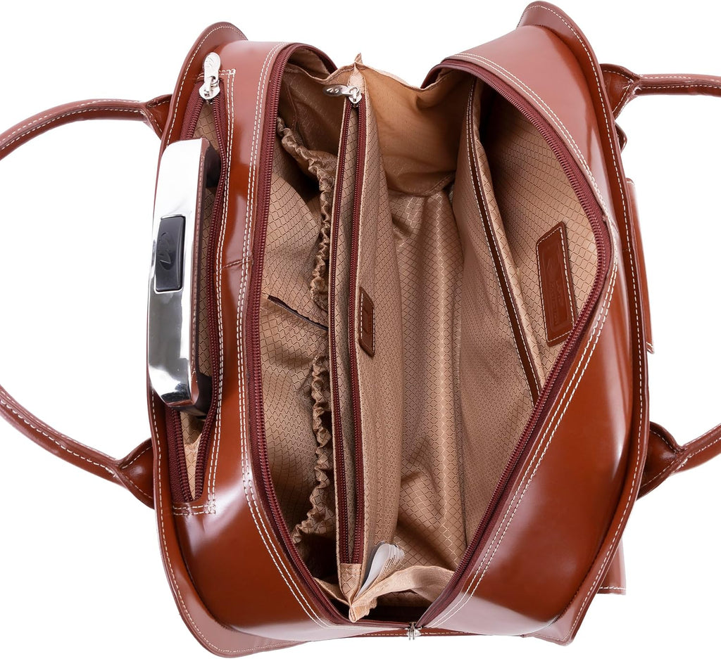 McKlein EDGEBROOK, Top Grain Cowhide Leather, 15' Leather Vertical Wheeled Ladies' Laptop/Computer & Tablet Business Briefcase Bag/Women's Rolling Overnight Travel Bag, Removable trolley case