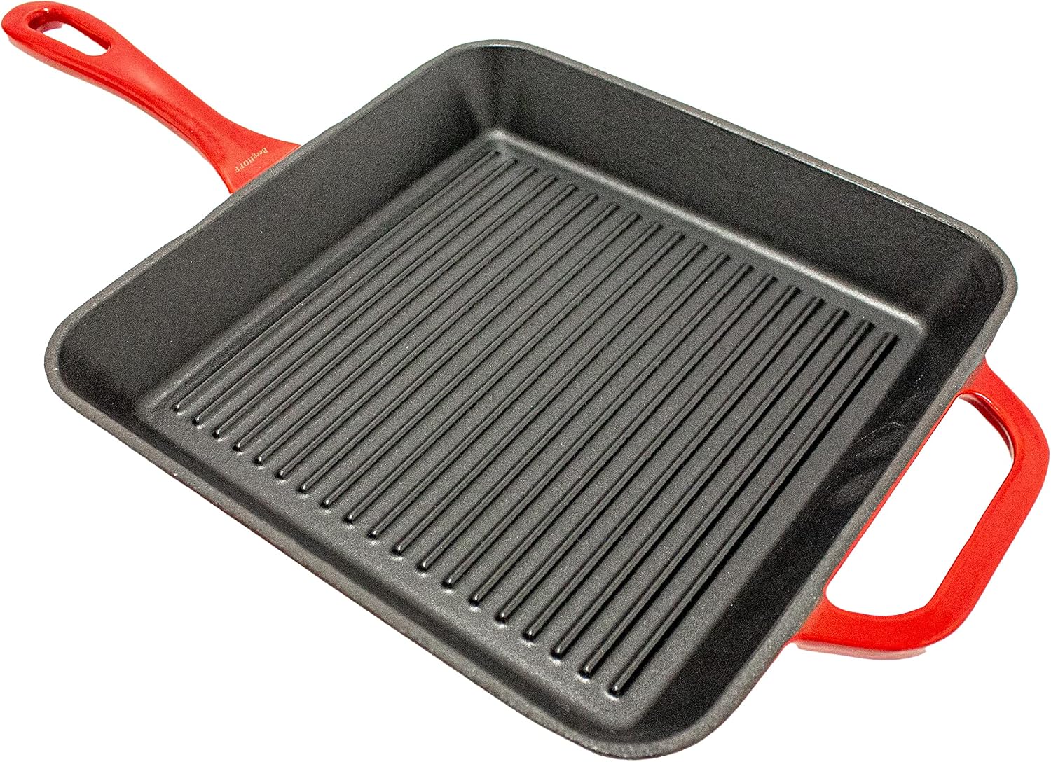 BergHOFF 2Pc Enameled Cast Iron 10' Fry Pan, 10' Grill Pan Set, Induction Cooktop Ready, Oven Safe Up to 400°F, Red