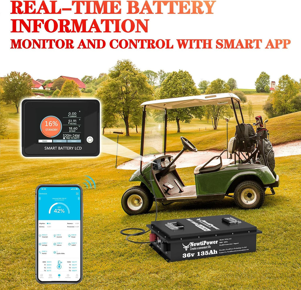36V 135Ah LiFePO4 Battery Small Size, 5184Wh Lithium Battery with 200A BMS, Up to 10000+ Rechargeable Cycles, Perfect for Golf Cart, Trolling Motor, Solar Power Storage (36V*135Ah)