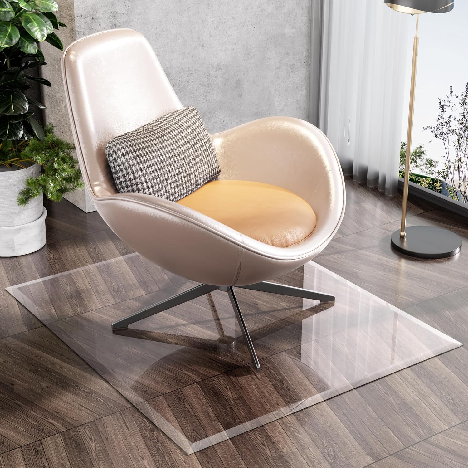 [Tempered Glass] 47' x 40' Beveled Edge Glass Chair Mat with Polished Edge Clear Office Chair Mat, Glides Smoothly, Suitable for Carpet or Hardwood Floors
