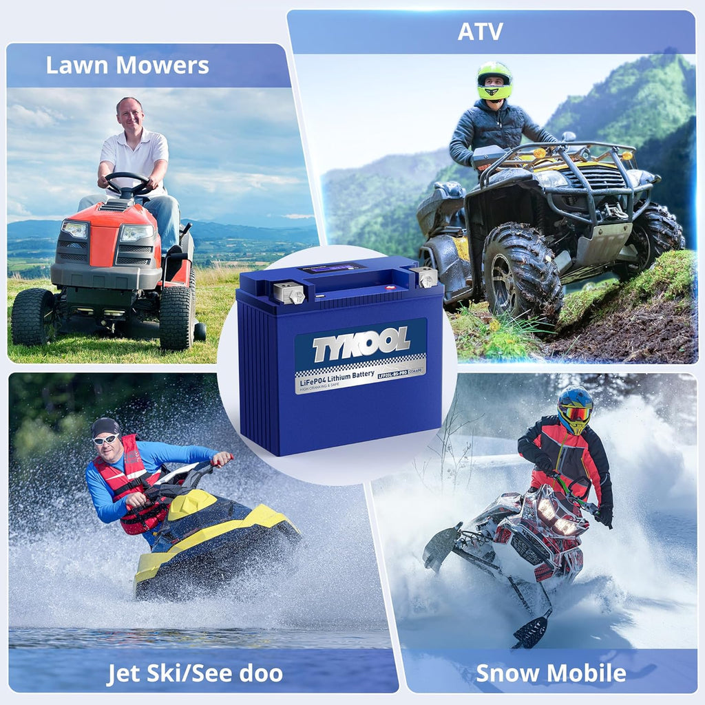 TYKOOL LFP20L-BS-PRO Lithium Motorcycle Battery, Replaces YTX20HL-BS GYZ20L GYZ20HL, 600CCA 12Ah Fits for ATV UTV PWC, Compatible with Polaris Sportsman 850 1000 Ranger XP, Sea-Doo RXT and GTX