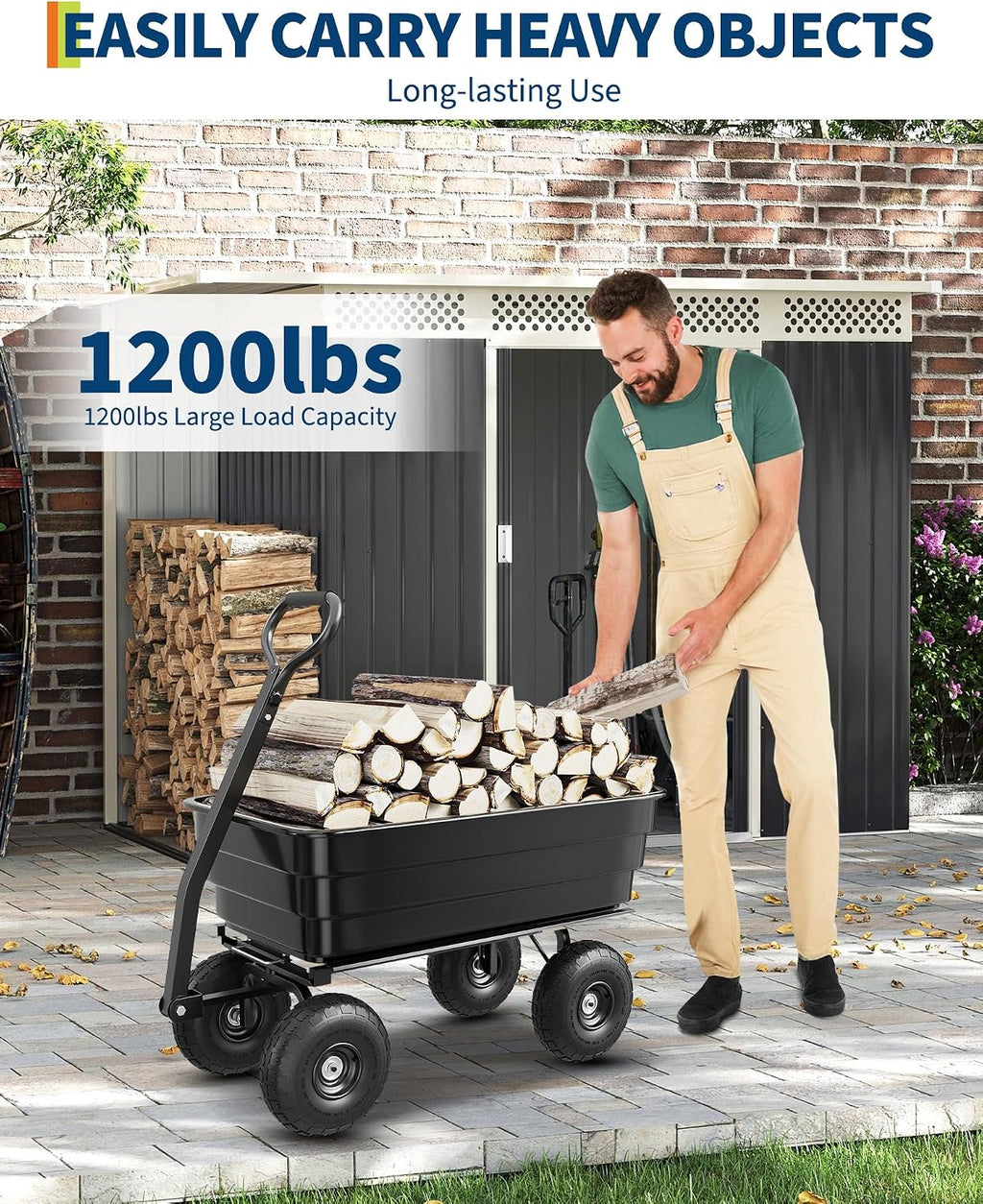 GarveeLife Poly Dump Cart - Heavy Duty 1200lbs Garden Cart with Quick-Release Dumping 13' Tires, Utility Wagon for Yard Work, Landscaping, Gardening