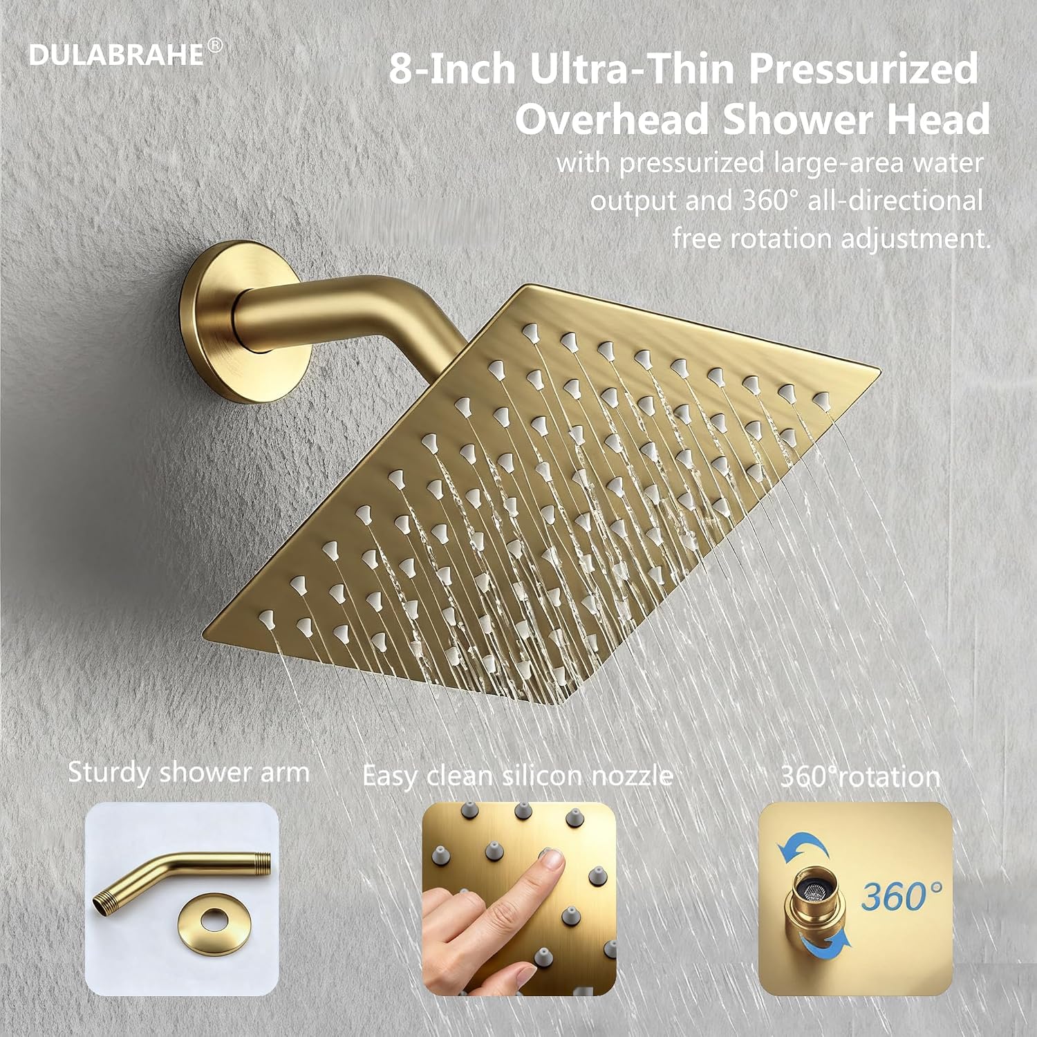 14 X 20 Inch Ceiling LED Rain Shower Head, Dual Rainfall Smart Shower System Set With 8 Inch Wall Head For Two People (Brushed Gold)