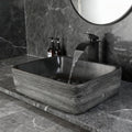 Black Vessel Sink Rectangle 18'x14' Bathroom Sink Above Counter Porcelain Ceramic Small Sink Bowl Ceramic Vessel Sinks with Waterfall Faucet and Pop-up Drain for Bathrooms