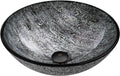 Vigo Vessel Sink Slate Grey - 17' Artistic Round Bowl Sink for Bathrooms, Tempered Glass Above Counter Bathroom Sink with NonStickShield, QuickDrain & TempGuard, Modern Luxury Design