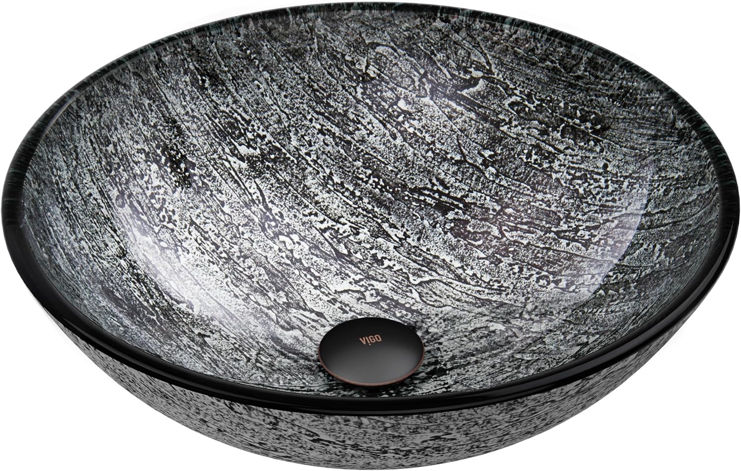 Vigo Vessel Sink Slate Grey - 17' Artistic Round Bowl Sink for Bathrooms, Tempered Glass Above Counter Bathroom Sink with NonStickShield, QuickDrain & TempGuard, Modern Luxury Design