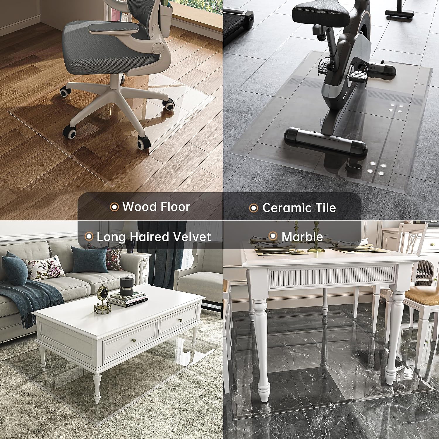 48'x36' Beveled Edge Tempered Glass Chair Mat, 5MM Thick, 1000Lbs Weight Capacity, Clear Ultra-Smooth, Suitable for Hardwood Floors & Carpet, Anti-Scratch Anti-Yellow, Home Office Use