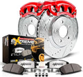 PowerStop Front Brake & Caliper Kit for Jeep Cherokee 1999-01 | Jeep Wrangler 1999-06 - Drilled & Slotted Disc Rotors + Z36 Brake Pads + Red-Powder Coated Calipers, KC2152-36