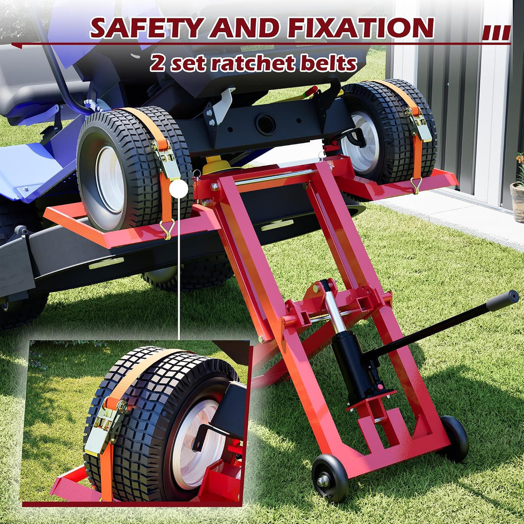 Lawn Mower Lift Jack -Lifting Platform 880 Lbs Capacity for Garden Tractors and Lawn Mowers with Manual Handle & Power Tool Extension Handle (Dark Red)