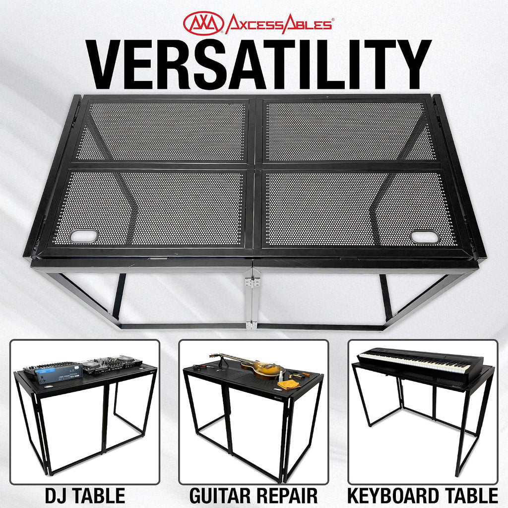 AxcessAbles Portable DJ Table XL – 54' x 27' Music Workstation | 35' Standing Height, 400lb Capacity | Collapsible FOH Sound Desk for DJs, Mixing Consoles, Guitar Techs| Recording Desk | DJ Booth
