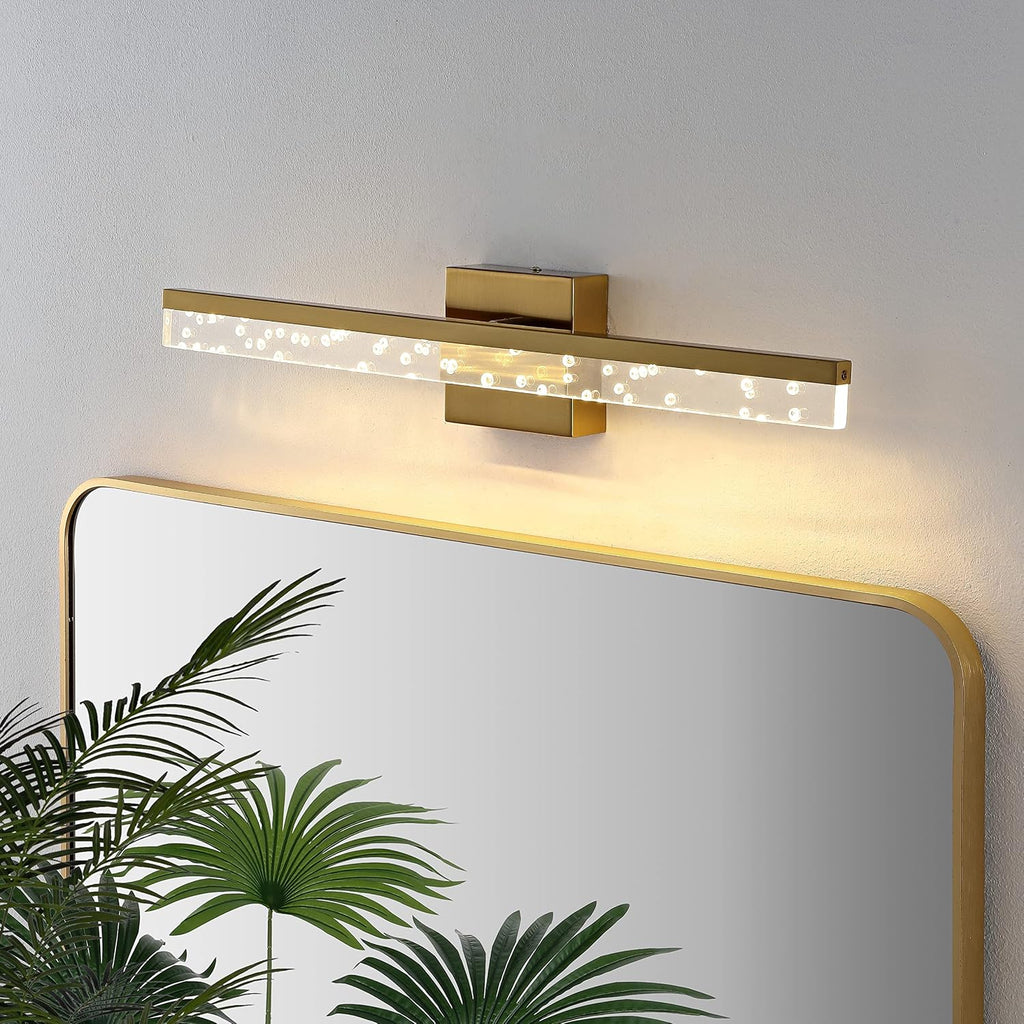 JONATHAN Y 22' Brass Gold/Clear Modern Integrated LED Vanity Light, Rotatable Wall Sconce for Bathroom Mirror, 3000K Dimmable Hardwired Fixture with Clear Seeded Acrylic Shade (JYL7128B)