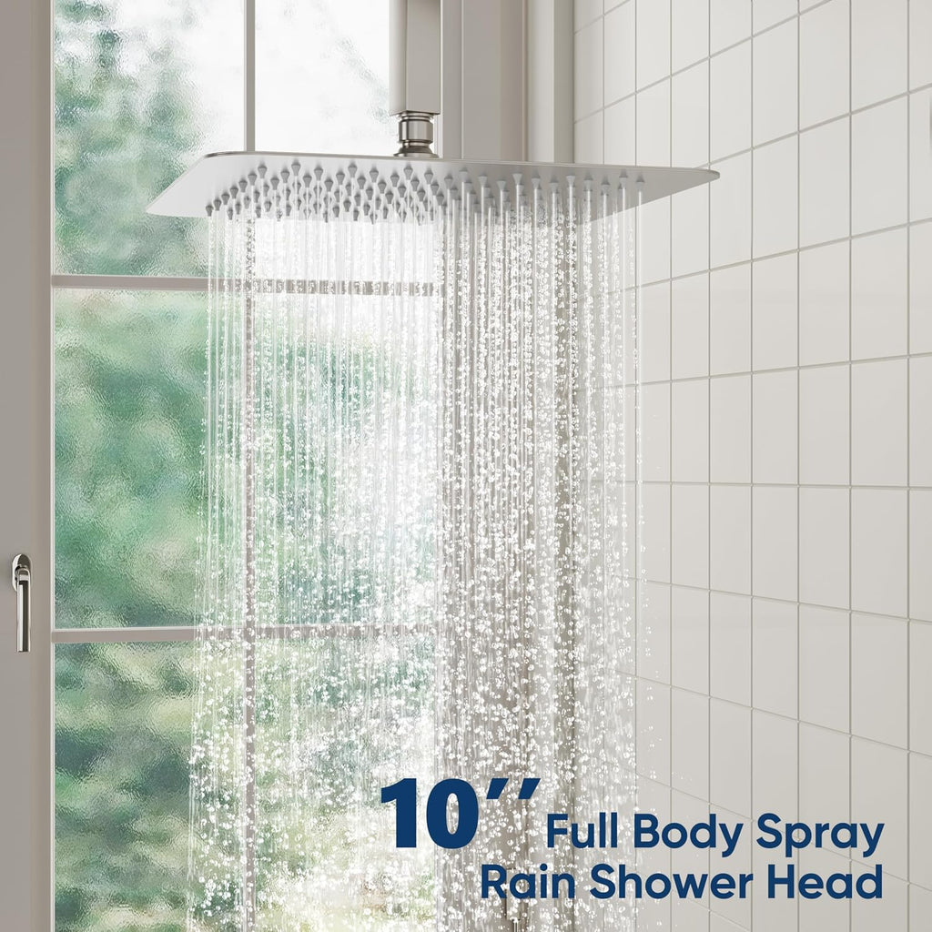 ESNBIA Ceiling Shower System, All Metal Shower Faucet set with Pressure Balance Valve,10 Inches Rain Shower Head with Handheld Spray Combo, Brushed Nickel
