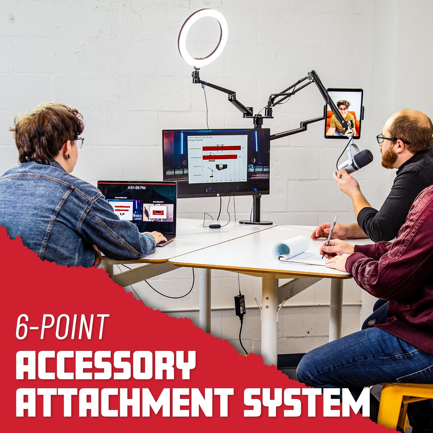 Gator Frameworks 6-in-1 Content Creator and Streaming Desktop Stand Set – Includes Smartphone Clamp, Laptop Clamp, Ring Light, and More! (GFW-STREAMSTAND)