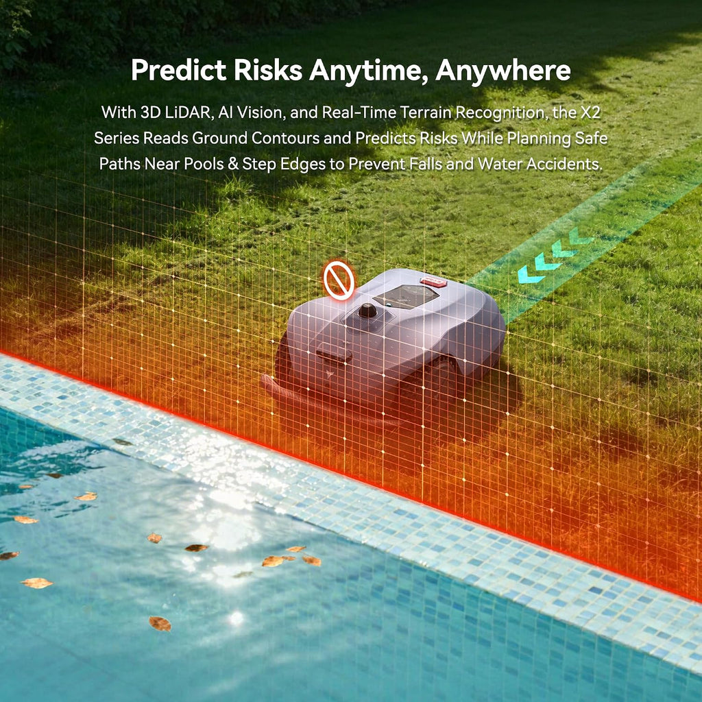 Neomow X2 Pro Auto-Mapping Robot Lawn Mower, Perimeter Wire Free for 1.5 Acres, 360° 3D LiDAR + Triple Vision AI Obstacle Avoidance, No RTK Antenna, IPX6, 4G App Control, GPS Anti-Theft, 17.5Ah