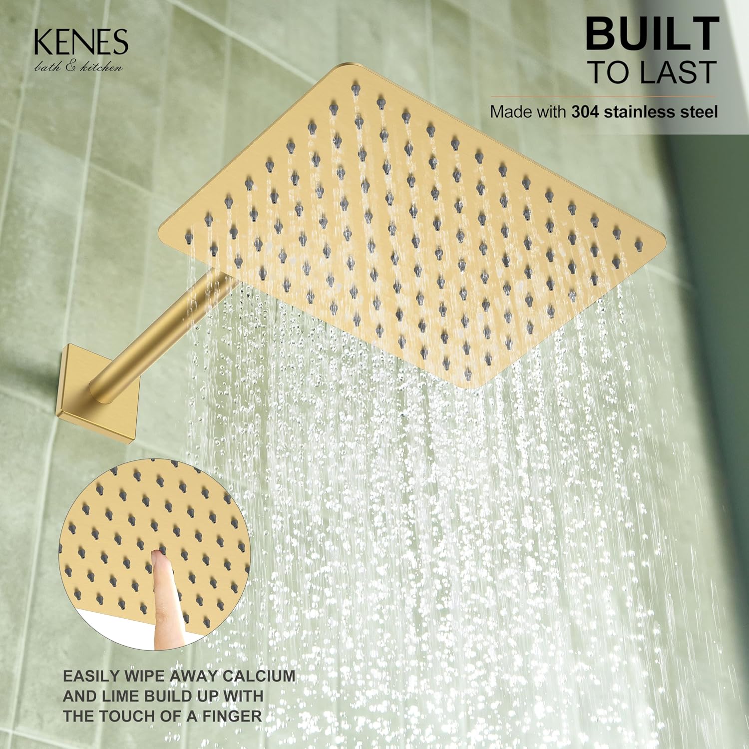 KENES Brushed Gold Rainfall Bathroom Shower System Rain Shower Head and Handle Set, Shower Faucet Set with 10-Inch Rain Showerhead and Handheld Spray, (Shower Valve Included), LJ-6026A-4