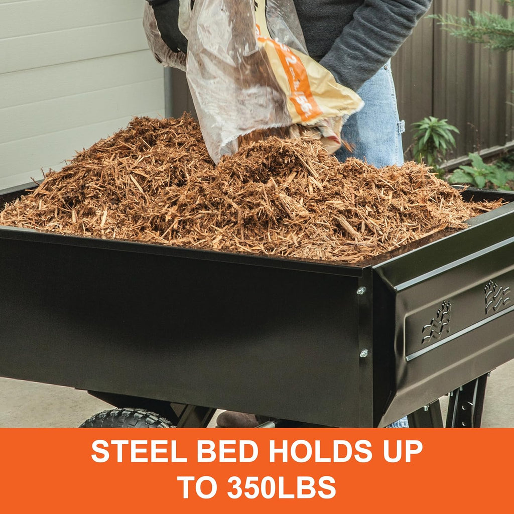 Agri-Fab Inc 350-Pound Steel Tow Behind Dump Cart, 10-Cubic Feet Capacity – Removable Tail Gate, Garden Utility Trailer, Black, Made in the USA; Model # 45-0303