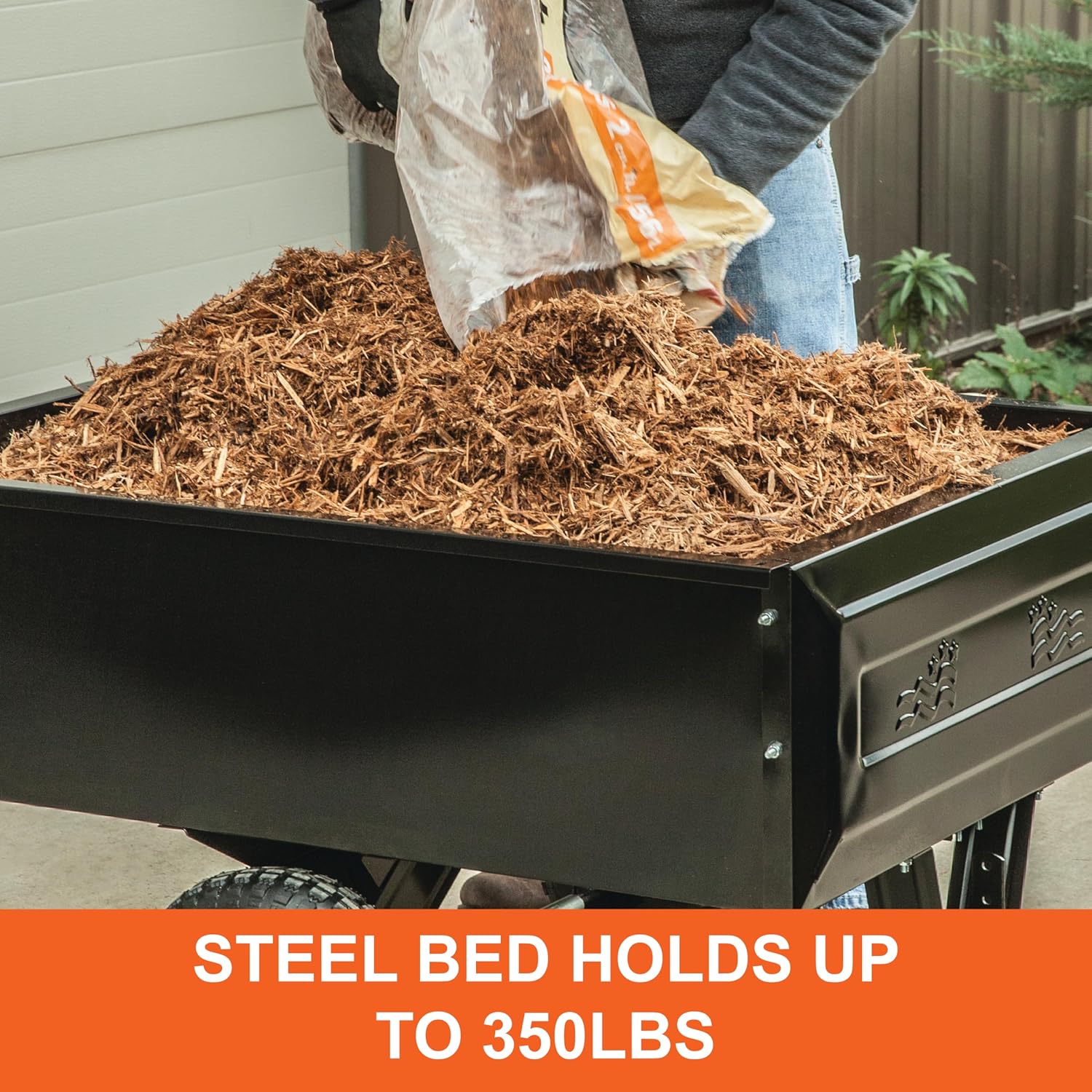 Agri-Fab Inc 350-Pound Steel Tow Behind Dump Cart, 10-Cubic Feet Capacity – Removable Tail Gate, Garden Utility Trailer, Black, Made in the USA; Model # 45-0303