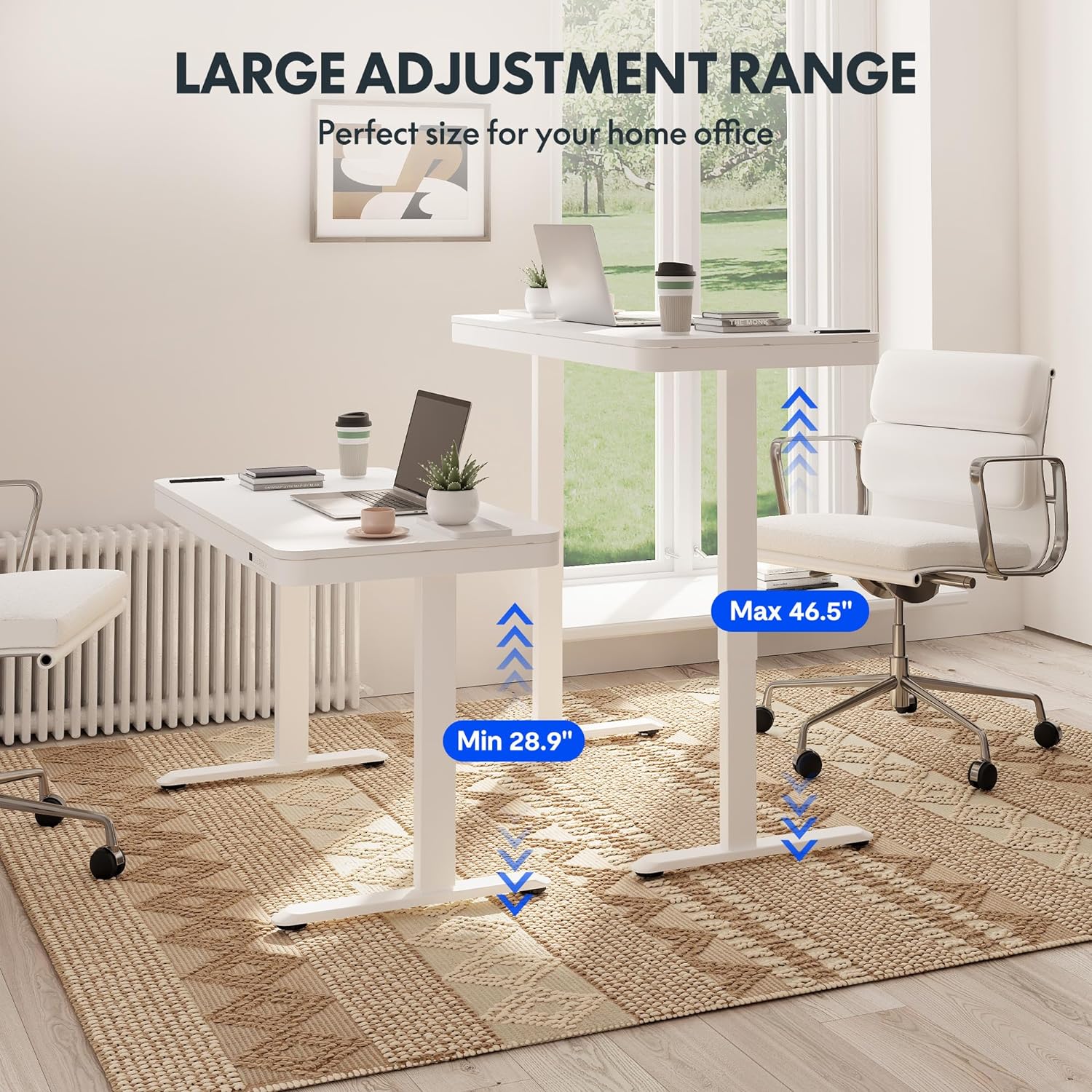 FLEXISPOT Comhar Electric Standing Desk with Drawers Charging USB A to C Port, Height Adjustable 48' Whole-Piece Home Office Computer Laptop Table with Storage (White Top + Frame)