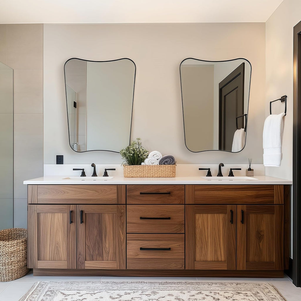 MIRRORART 24x32'' Black Irregular Mirrors for Bathroom | Premium Metal Frame Mirror Butturfly-Shaped Irregular Wall Mirrors Wall Mounted Vertical for Bathroom Remodel, HD Glass