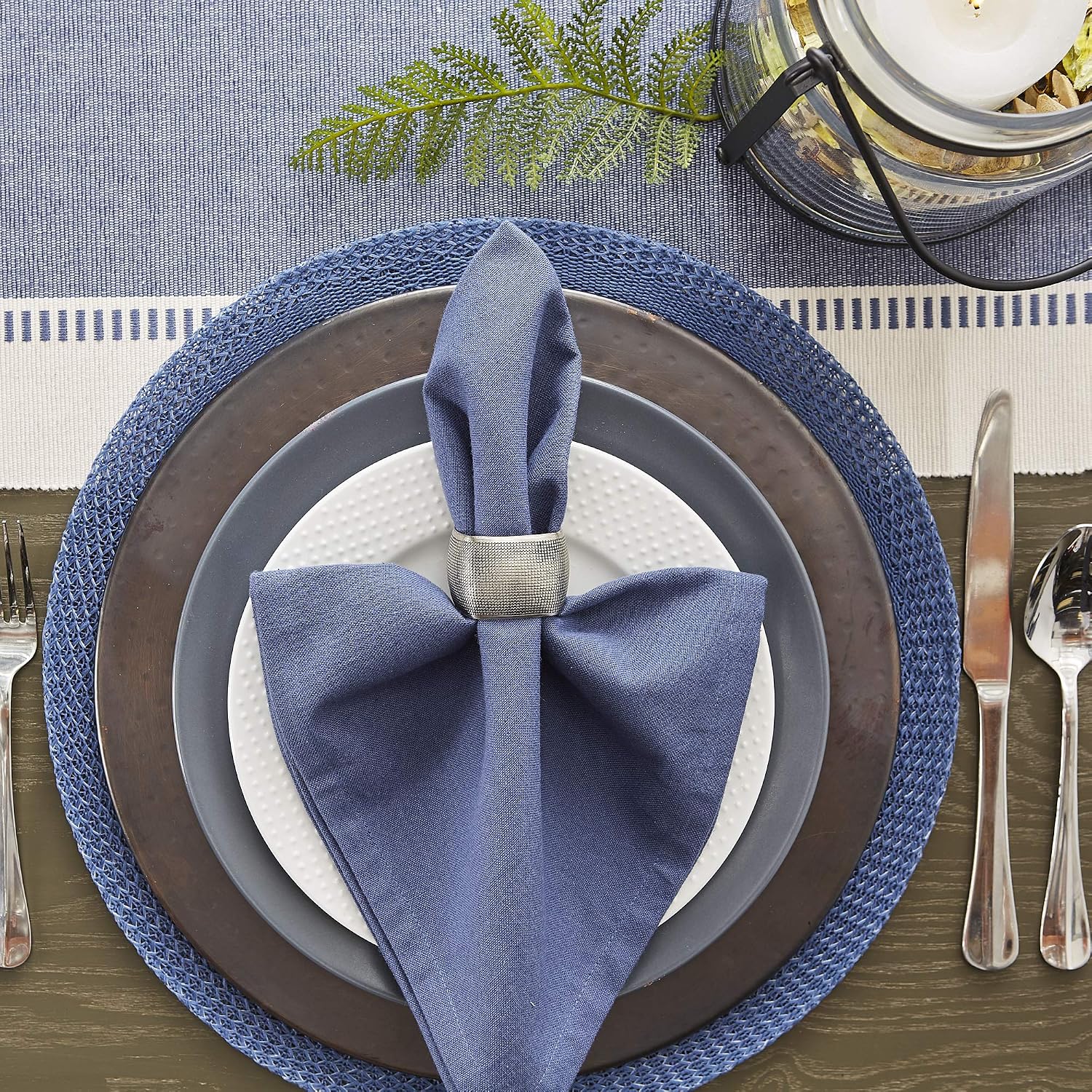 DII Dobby Stripe Woven Table Runner, 13x72-inch, French Blue (Pack of 12)