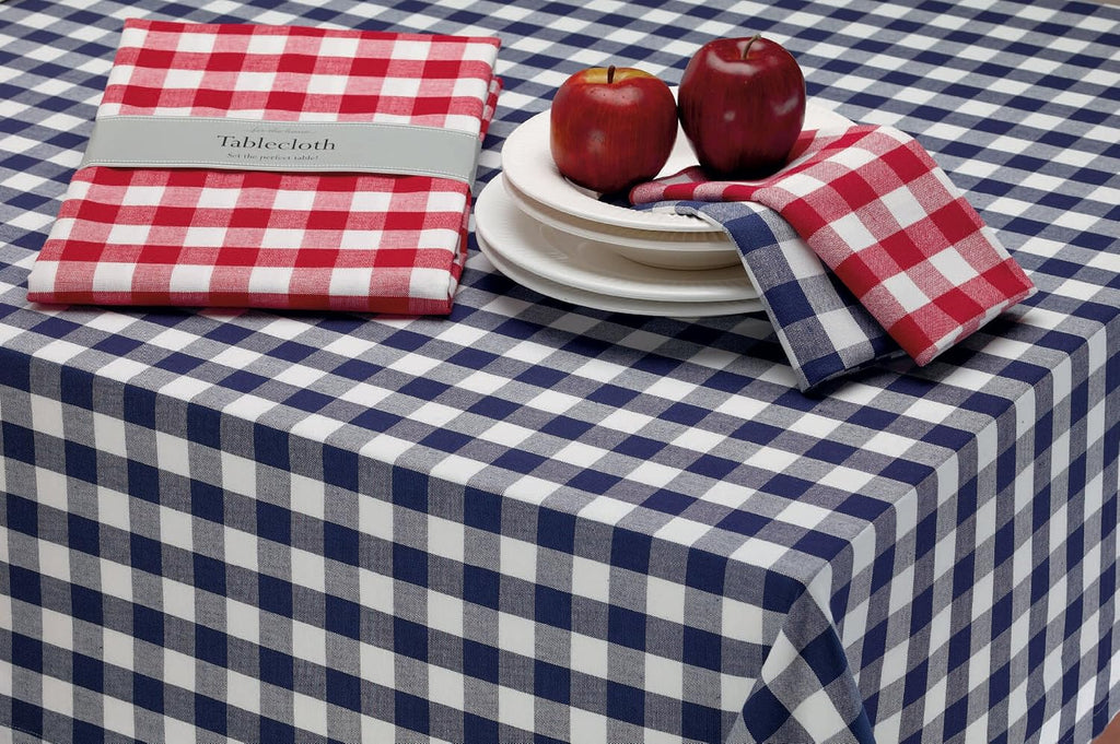 DII Checkered Tabletop Collection 100% Cotton, Machine Washable, Tablecloth, 70' Round, Red (Pack of 12)