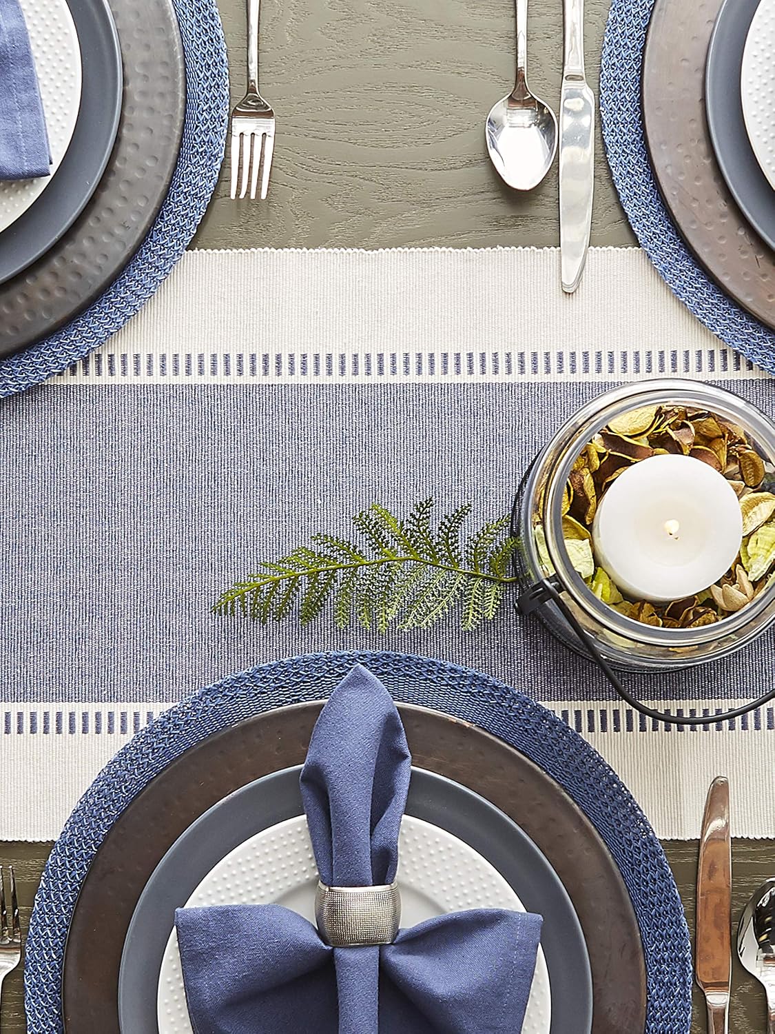 DII Dobby Stripe Woven Table Runner, 13x72-inch, French Blue (Pack of 12)