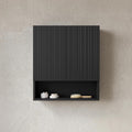 26' Wall-Mounted Striped Bathroom Cabinet, with Doors, Shelf and Open Storage Compartment Over The Toilet Storage Cabinet for Bathroom, Kitchen, Laundry Room, Black