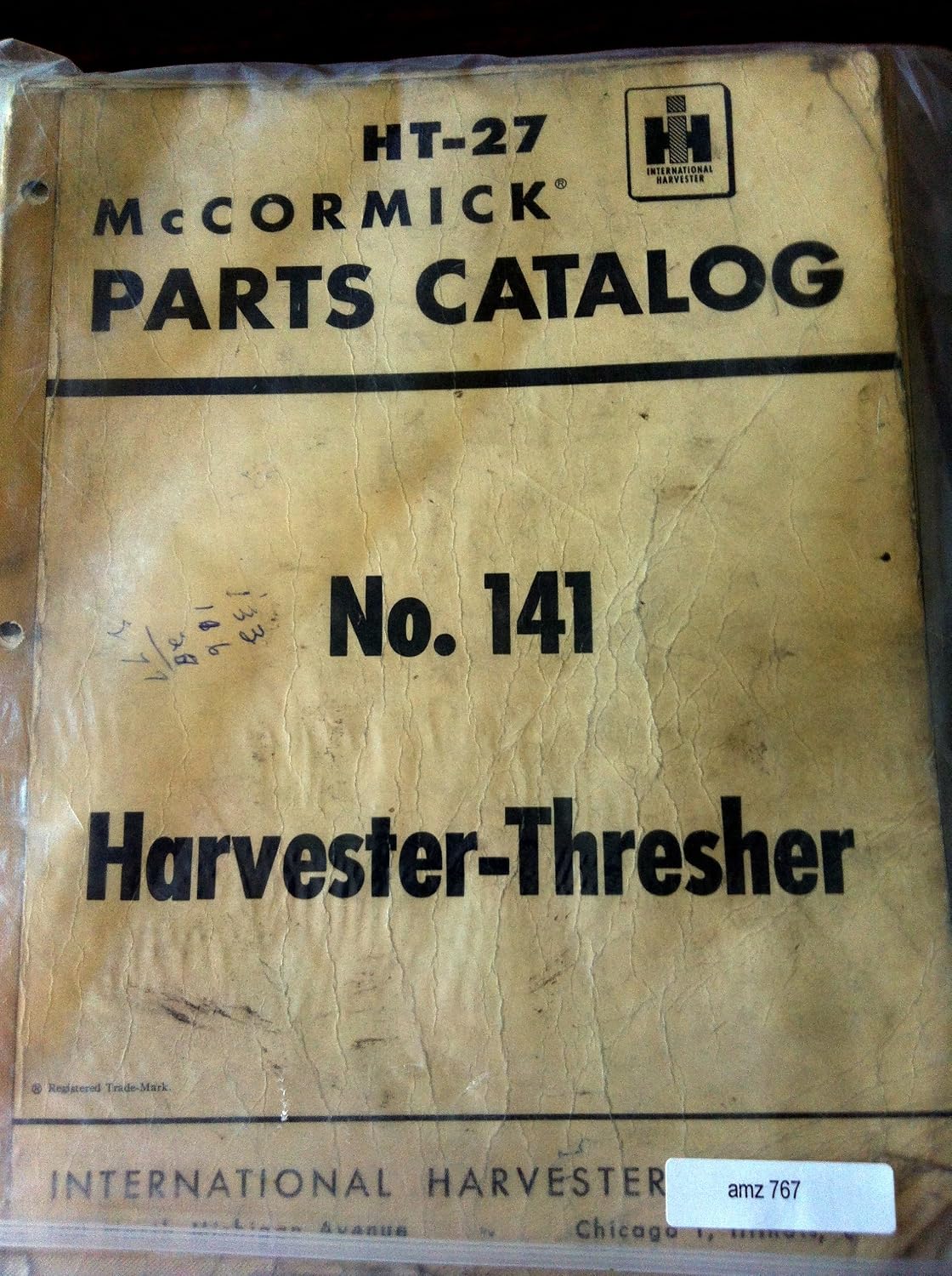 International 141 Harvester Thresher parts Manual